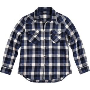 Frye Mens Blue White Plaid Western Button Down Shirt Long Sleeve Size M